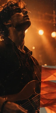 Illustrative musician in warm stage light